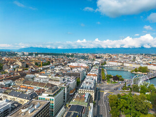 Aerial panoramic view over Geneva city in Switzerland