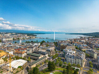 Aerial panoramic view over Geneva city in Switzerland