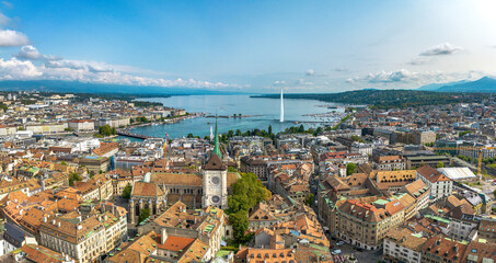 Fototapeta na wymiar Aerial panoramic view over Geneva city in Switzerland