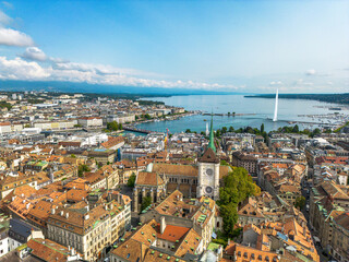 Naklejka na ściany i meble Aerial panoramic view over Geneva city in Switzerland