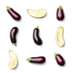 Collection of eggplant isolated on white background
