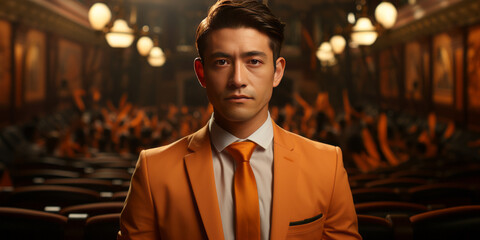 Fototapeta premium Portrait of a Thai politician In the party with the orange symbol which is a party for the new generation
