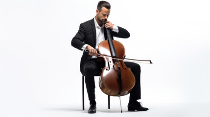 Man playing cello on white background