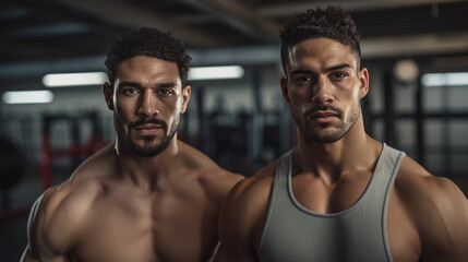 Fototapeta premium Portrait of athletically built men in a gym