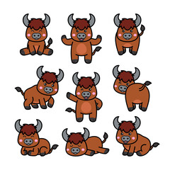 Buffalo Character, Animal Doodle Cartoon Illustration