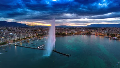 Foto op Plexiglas Aerial view over Lake Geneva in Switzerland. Geneva from above © panosk18