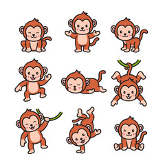 Monkey Character, Animal Doodle Cartoon Illustration
