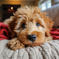 Golden doodle dog puppy cute at home