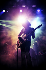 Closeup of modern music concert with light effects