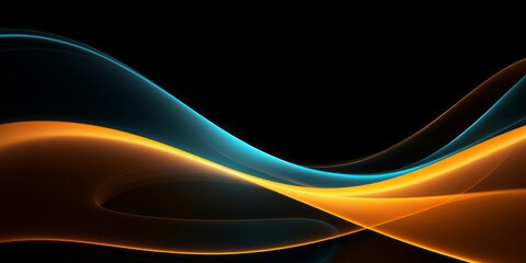 Yellow Light Stripes on Black Background with Dark Cyan and Orange Accents, a Contemporary Digital Art Creation