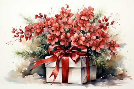 christmas gift box with ribbon