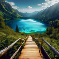 Fototapeta premium Ai generated lake in the mountains