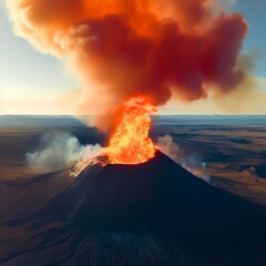 Aerial Panoramic view of Volcano Eruption, Litli-Hrútur Hill, Fagradalsfjall Volcano System in Iceland. Reykjanes Peninsula