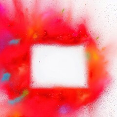 Bright red frame made of colorful powder on a white background. Copy space. Top view