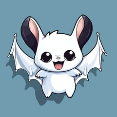 Bat tshirt design graphic, cute happy kawaii style, clear outline
