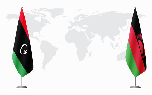 Libya and Malawi flags for official meeting