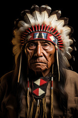 Obraz premium An apache Indian chief with a feather headdress