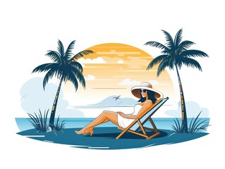 Obraz na płótnie Canvas Woman sitting on chair on beach background. Vacation. Summer. Illustration. Generative AI
