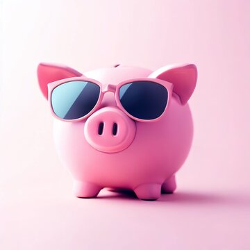 pink piggy bank with sunglasses
