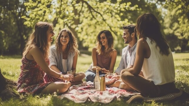 group of friends sitting in park