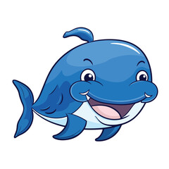 Blue whale tshirt design graphic, cute happy kawaii style, clear outline