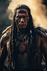 Dramatic portrait of Apache warrior