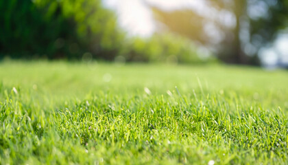 Fresh green grass. Lawn background in sunny summer day.