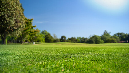 Fototapeta premium Fresh green grass. Lawn background in sunny summer day.