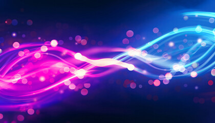 Fototapeta na wymiar Abstract futuristic background with pink blue neon lines glowing in ultraviolet light, and bokeh lights.