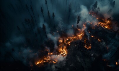 forest fire seen from above, generative ai