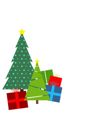 Cute Green Christmas Trees & Colorful Presents Transparent PNG Clipart Illustration