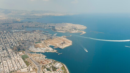 Athens, Greece. City and port panorama. View of the port of Piraeus, Aerial View