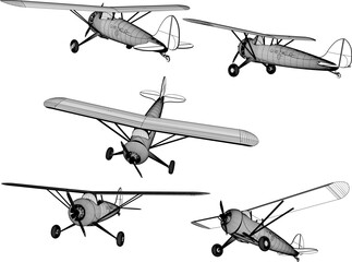 Sketch vector illustration of a classic vintage old airplane design carrying one passenger