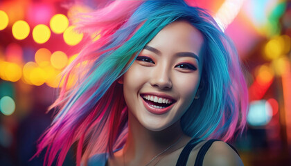 Portrait of a young Asian woman with colorful hair