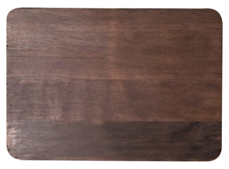 Top view of empty wooden tray isolated on background.