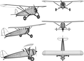 Sketch vector illustration of a classic vintage old airplane design carrying one passenger