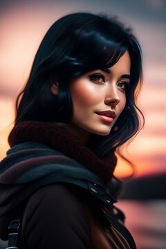 Portrait a beautiful Drawing girl, black hair, new years eve 8k cinematic photography