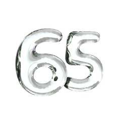 Number 65 3D render with glass material