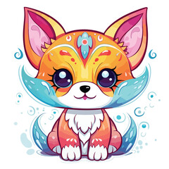 Fox tshirt design graphic, cute happy kawaii style, colorful