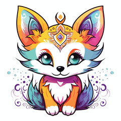 Fox tshirt design graphic, cute happy kawaii style, colorful