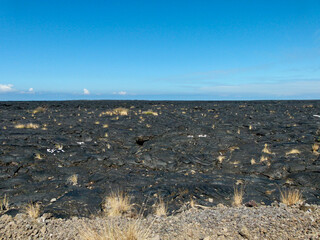 Fototapeta na wymiar panoramic view of lava field along highway 19 on Big Island
