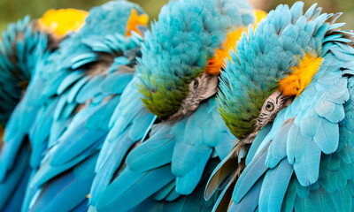 Blue and yellow or golden macaw (Ara Arauna) close up in bolivia © Miguel