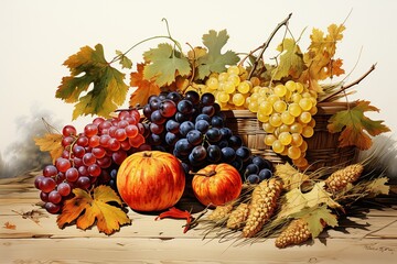 Naklejka na ściany i meble autumn still life with fruits