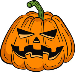 Halloween pumpkin with a scary face cartoon illustration.