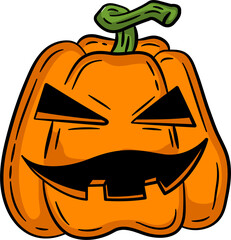 Halloween pumpkin with a scary face cartoon illustration.