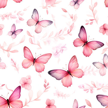 seamless background with butterflies,pink,art,decoration,Ai generated	