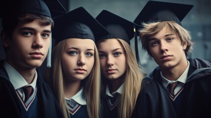 Obraz premium Group of young people wearing graduation caps and gowns.