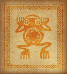Decorative ethnic border on a piece of parchment. Native Americans symbol of frog. 