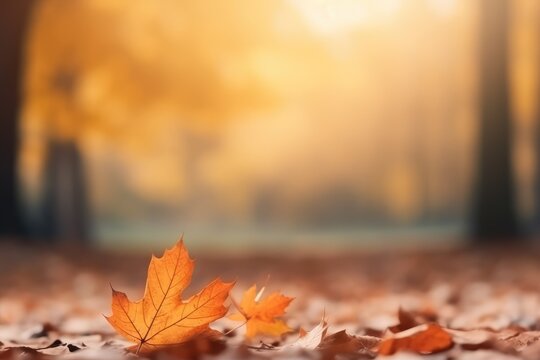autumn leaves on the wooden background - generative ai