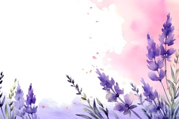 Watercolor Lavender flowers on white background, wedding invitation - obrazy, fototapety, plakaty